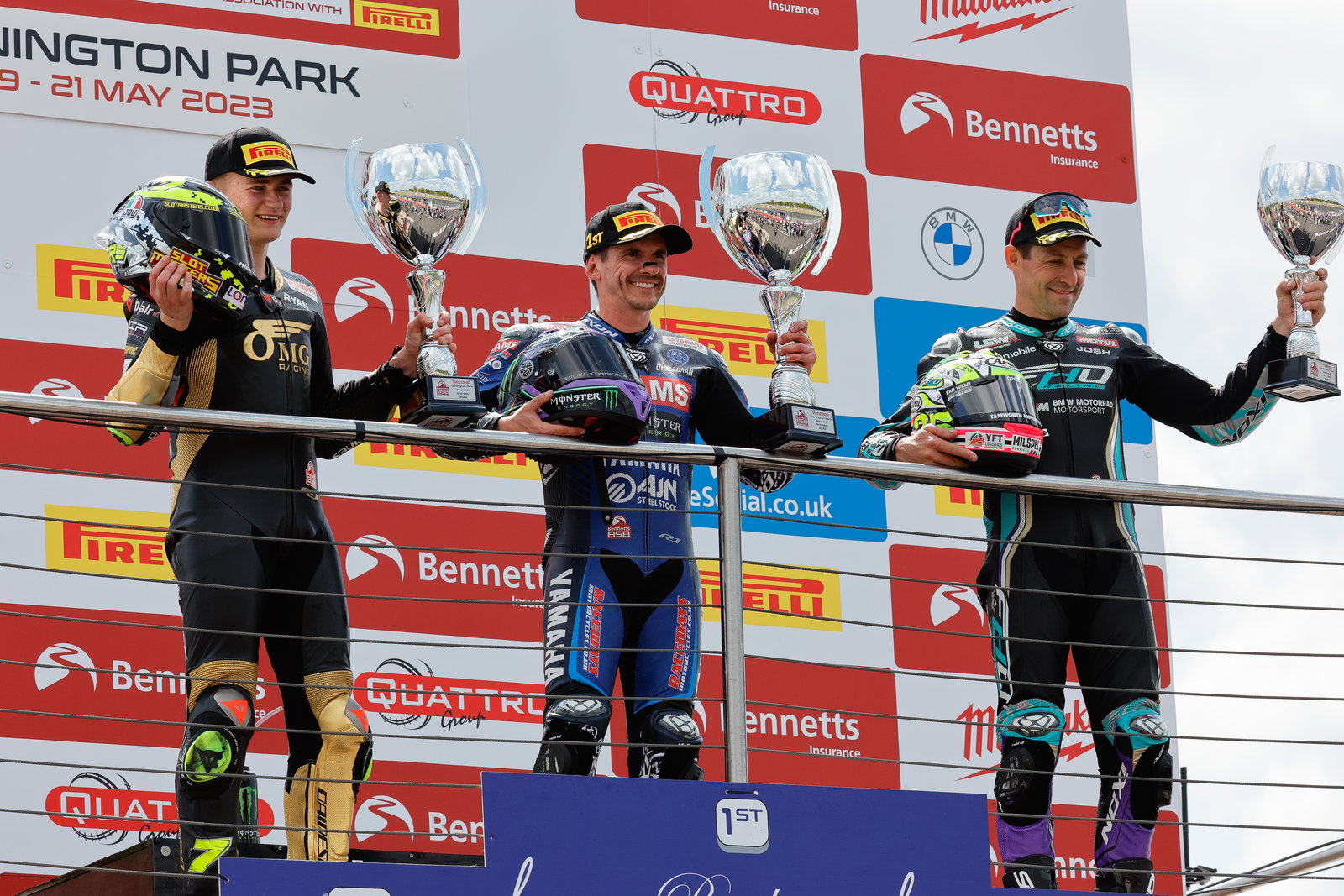 O'Halloran,Podium, Vickers, Brookes, Donington, 2023, BSB, British Superbikes, Balapan dua, putaran ketiga